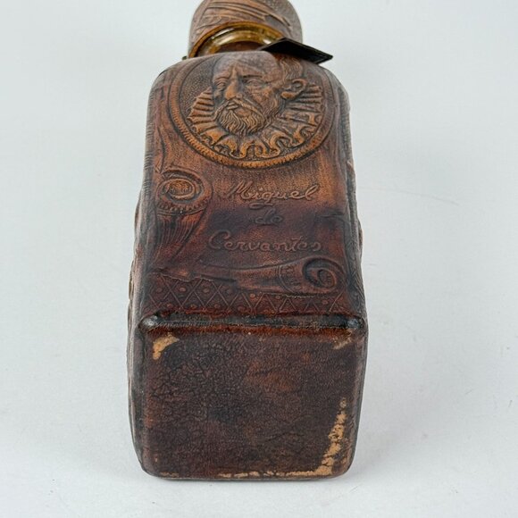 Vintage Tooled Leather Liquor Empty Whiskey Bottle Holder Chain Cork Stopper - Picture 6 of 10